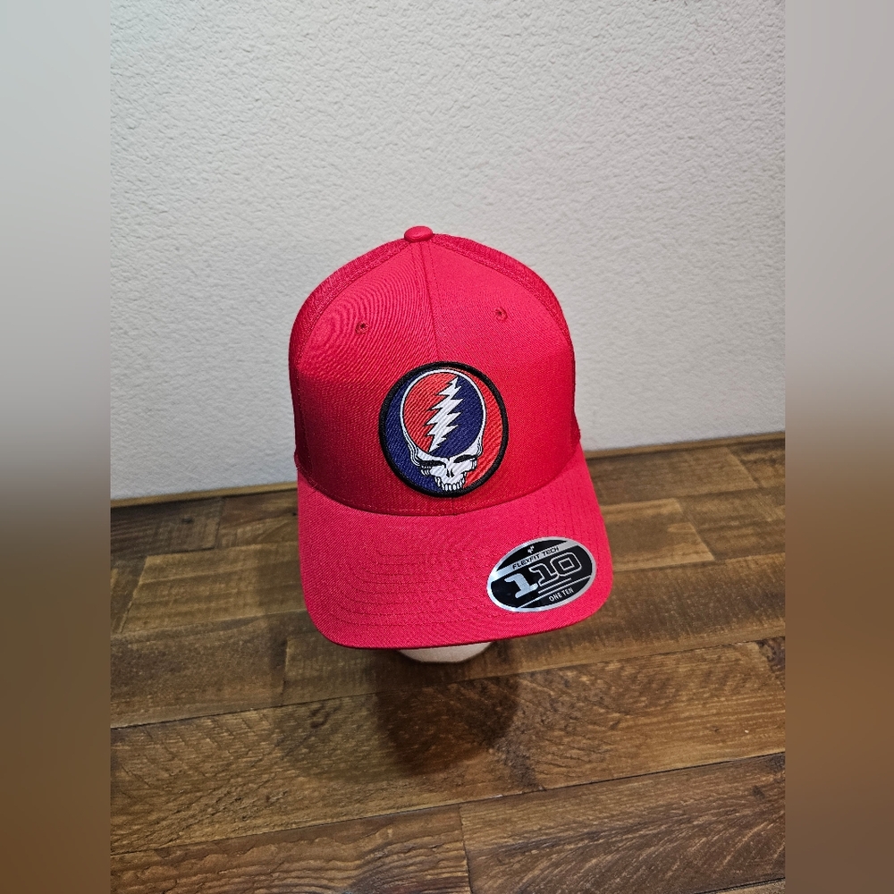 Grateful Dead Steal Your Face Woven Patch Red Flexfit Snapback Trucker Cap